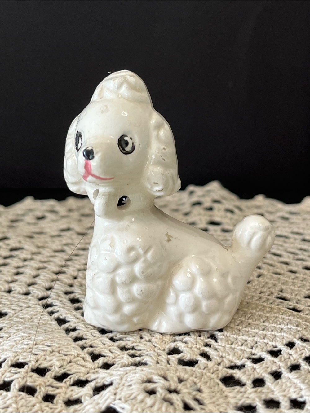 Vintage Style White Ceramic Poodle Dog Figurine Hand Painted
